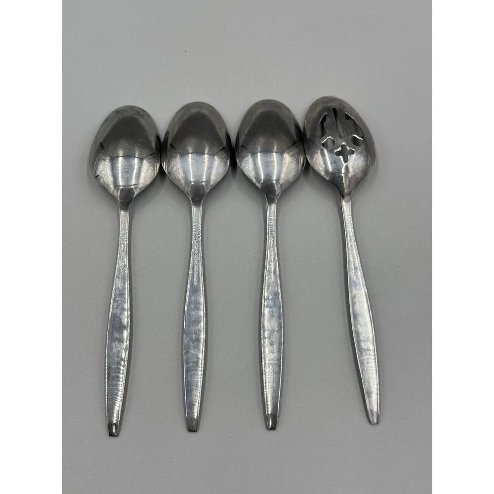 Carlton Slotted Serving Spoons Lot Of 4 Woodcrest Carved Leaf Stainless Japan